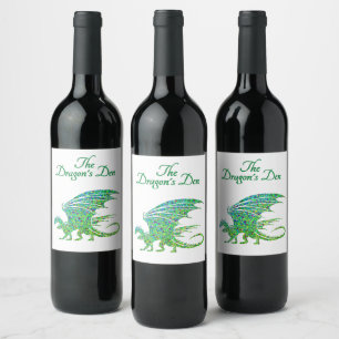Etiqueta Para Botella De Vino Sorprendente Dragón Verde Mosaico Personal