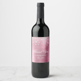 Etiqueta Para Botella De Vino Sparkly Diamond Pink Satin Relieve metalizado Grac