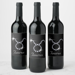 Etiqueta Para Botella De Vino Sparkly Diamond Taurus Symbol