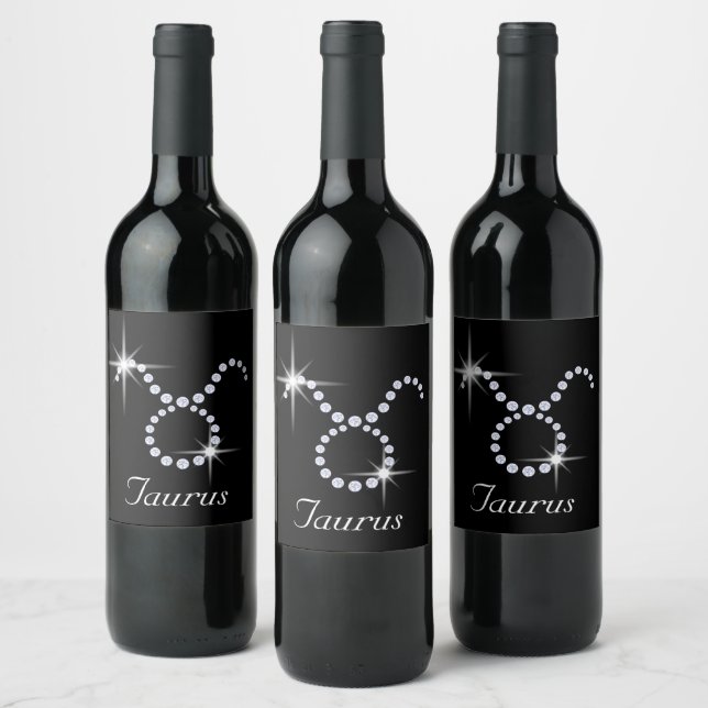 Etiqueta Para Botella De Vino Sparkly Diamond Taurus Symbol (Botellas)