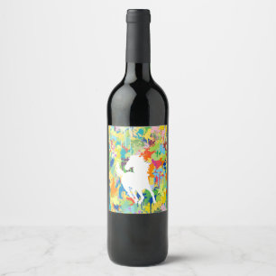 Etiqueta Para Botella De Vino Splash colorido de forma de caballo