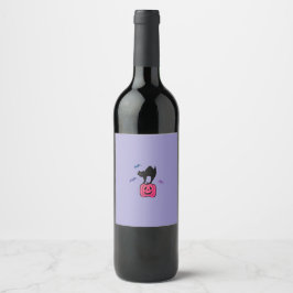 Etiqueta Para Botella De Vino Spooky Cat Halloween Pumpkin Pop Art