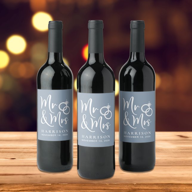 Etiqueta Para Botella De Vino Sr. Dusty Blue Boda (Subido por el creador)