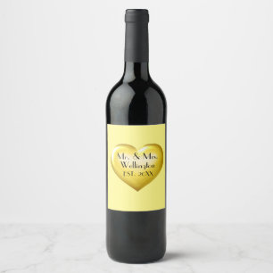 Etiqueta Para Botella De Vino Sr. y la Sra. Gold Boda Heart Wine Label