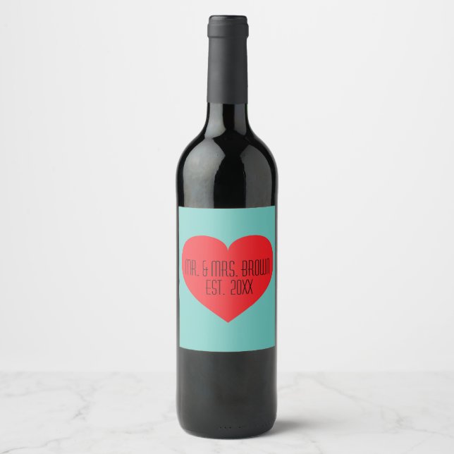 Etiqueta Para Botella De Vino Sr. y la Sra. Red Heart (Anverso)
