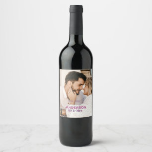 Etiqueta Para Botella De Vino Sr y Sra agregar apellido foto fecha boda familia