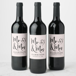 Etiqueta Para Botella De Vino Sr. y Sra. Boda Rosa Personalizado