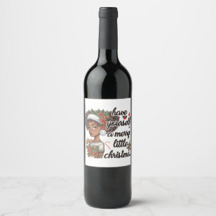 Etiqueta Para Botella De Vino Sra. Black Santa Melanin Navidades Claus Sista