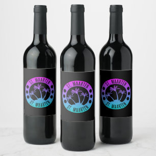 Etiqueta Para Botella De Vino St. Maarten Blue Gradient Sint Martin