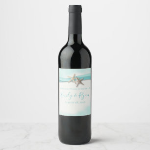 Etiqueta Para Botella De Vino Starfish and Ribbon Turquoise Beach Sparkling Wine
