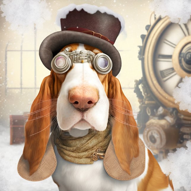 Etiqueta Para Botella De Vino Steampunk Basset Hound (Subido por el creador)