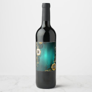 Etiqueta Para Botella De Vino Steampunk Jewelry Watch sobre un fondo verde
