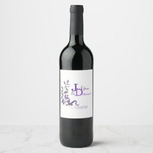 Etiqueta Para Botella De Vino Stem de color de agua morado Boda