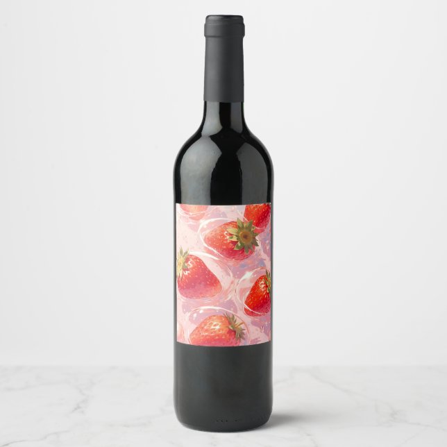 Etiqueta Para Botella De Vino Strawberry Splash (Anverso)