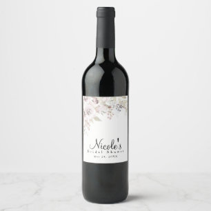 Etiqueta Para Botella De Vino Suave Rosa Acuarela Elegante Floral Boda Novia