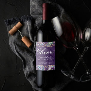 Etiqueta Para Botella De Vino Subacuático Purple Luxe   Dark Pastel Gold Sea Lif