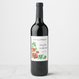 Etiqueta Para Botella De Vino Sublime Acuarela Amapolas Rojas al Estilo Vintage