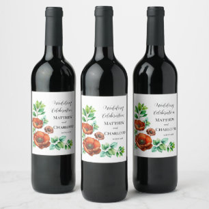 Etiqueta Para Botella De Vino Sublime Acuarela Amapolas Rojas al Estilo Vintage