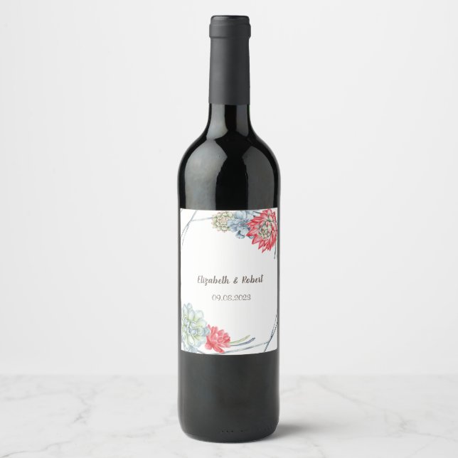 Etiqueta Para Botella De Vino Suculentas Rojas Desierto Acuarela (Anverso)