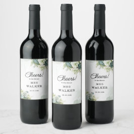 Etiqueta Para Botella De Vino Suculentas y verdes duchas nupciales