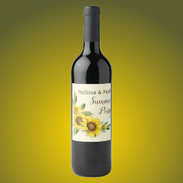 Etiqueta Para Botella De Vino Sunflower acuarela con follaje personalizado