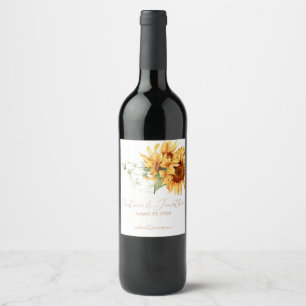 Etiqueta Para Botella De Vino Sunflower acuarela romántica