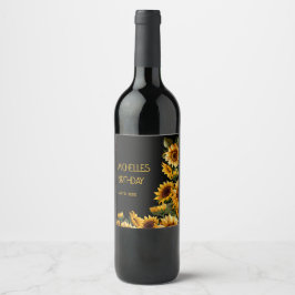 Etiqueta Para Botella De Vino Sunflowers Black Rustic Elegant Name Cumpleaños