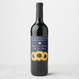 Etiqueta Para Botella De Vino Sunflowers Blue Love & Gracias Boda
