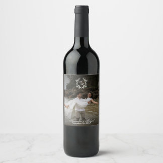Etiqueta Para Botella De Vino Superposición de foto de pareja con cresta floral