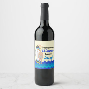 Etiqueta Para Botella De Vino Surfboard Ocean Waves Blue Motivation Cita