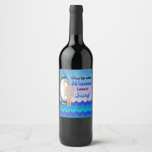Etiqueta Para Botella De Vino Surfboard Ocean Waves Blue Motivation Cita