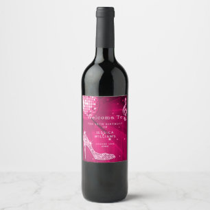 Etiqueta Para Botella De Vino Tacones de brillo bonitos rosa bola de discoteca C