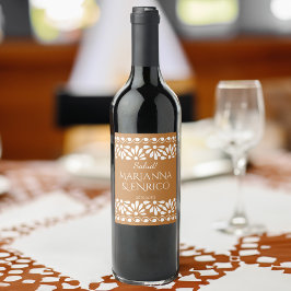 Etiqueta Para Botella De Vino Talavera terracotta Fiesta mexicana monogramada