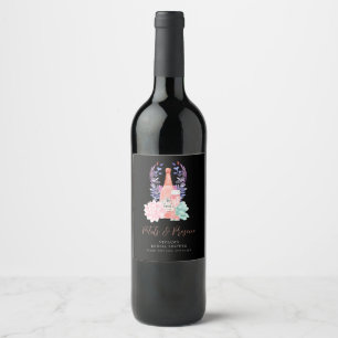 Etiqueta Para Botella De Vino Taller de Novia con Pétalos y Prosecco