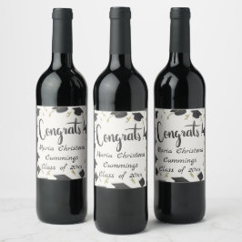 Etiqueta Para Botella De Vino Tapa y Confeti Graduación Blanca Felicidades
