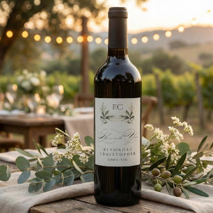 Etiqueta Para Botella De Vino Tarjeta de agradecimiento con monograma de rama de