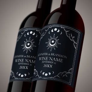 Etiqueta Para Botella De Vino Tarjeta de Boda Elegante de Tarot de Plata 