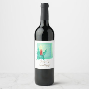 Etiqueta Para Botella De Vino Tarjeta de Navidad de vela y acebo