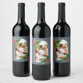 Etiqueta Para Botella De Vino Tarjeta de Navidad elegante con vegetación de invi
