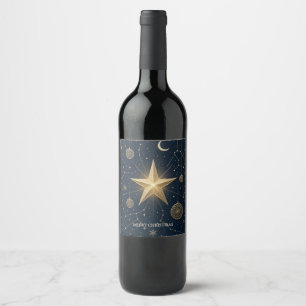 Etiqueta Para Botella De Vino Tarjeta de Navidad Estrella Celestial Nocturna Lun