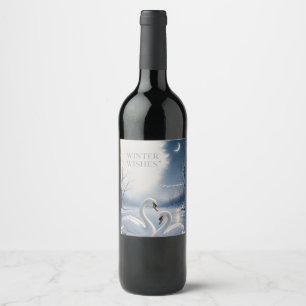 Etiqueta Para Botella De Vino Tarjeta de Navidad Swan Winter, diseño de Lake Hol