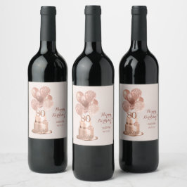 Etiqueta Para Botella De Vino Tarta de oro rosa para el 80 cumpleaños