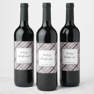 Etiqueta Para Botella De Vino Tartan Balmoral Negro Gris Burgundy Monogramado