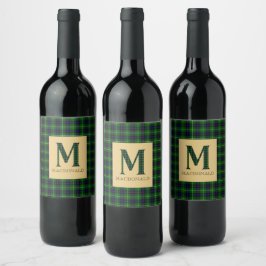 Etiqueta Para Botella De Vino Tartan Monograma M de MacDonald