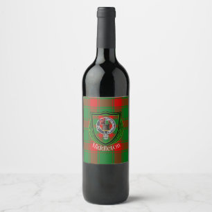 Etiqueta Para Botella De Vino Tartan y Cresta del Clan Escocés Middleton