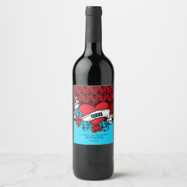 Etiqueta Para Botella De Vino Tatuaje retro, amor