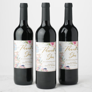 Etiqueta Para Botella De Vino Té de Alta Sociedad Floral Rosa Sonrojado Fiesta d