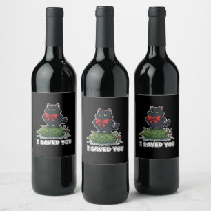 Etiqueta Para Botella De Vino "Te Salvé" Árbol de Navidad Gato Negro Divertido