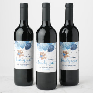 Etiqueta Para Botella De Vino Teddy Bear Bearly Wait Baby Shower