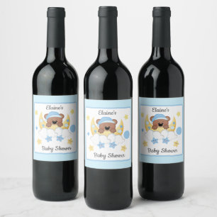 Etiqueta Para Botella De Vino Teddy Bear Moon Nubes Stars Baby Boy Shower